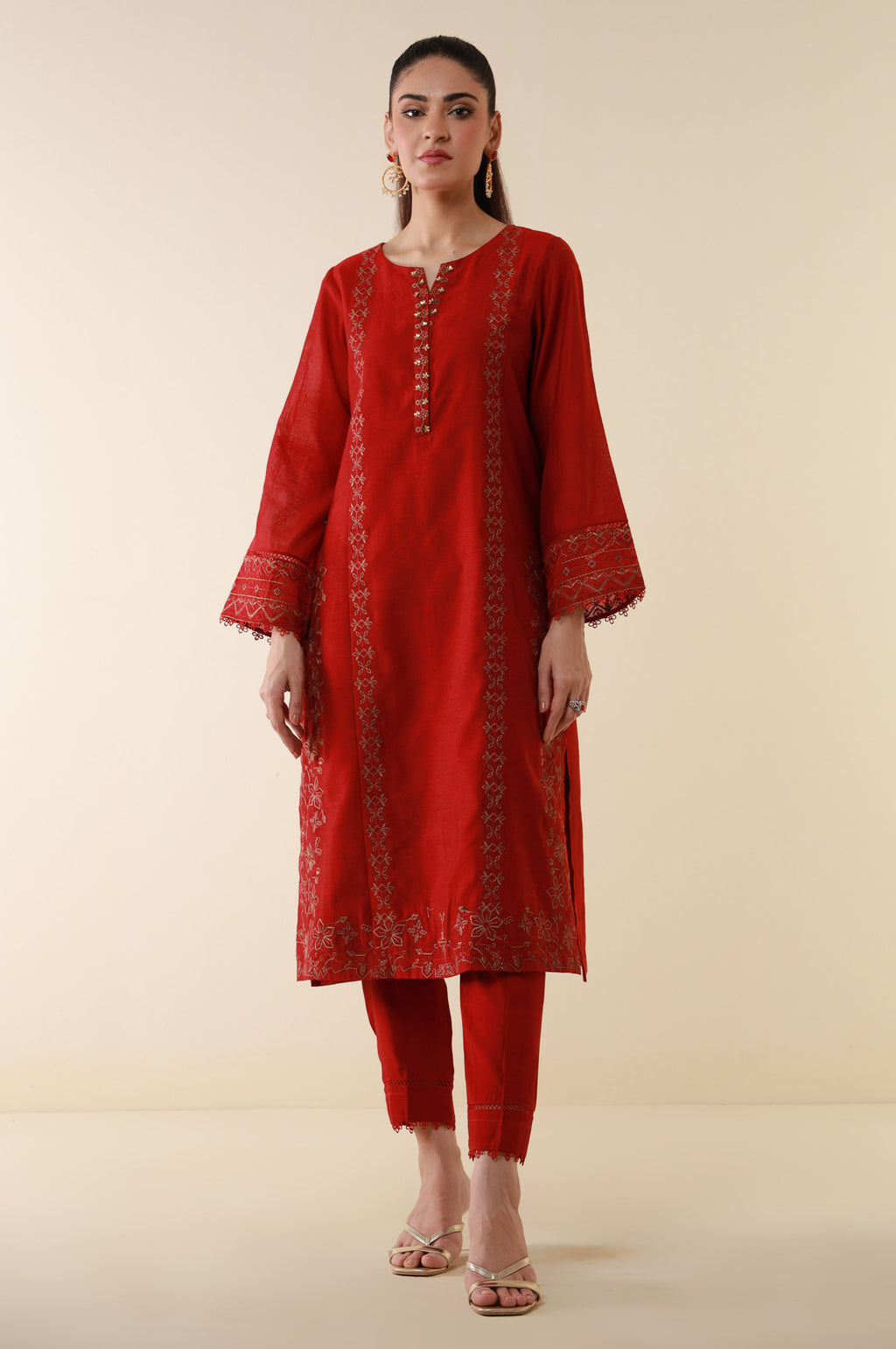Stitched 3 Piece Embroidered Cotton Net Suit