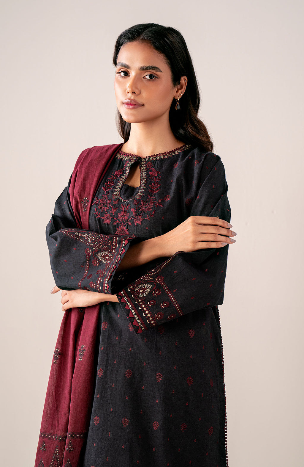 Stitched 3 Piece Embroidered Viscose Jacquard Suit