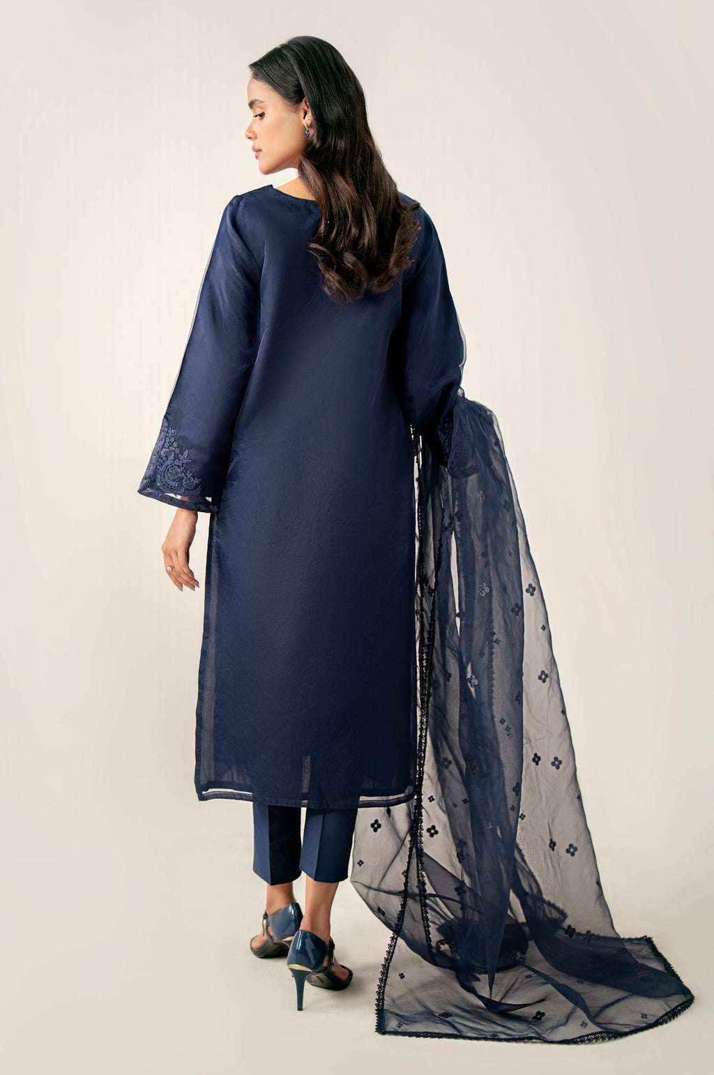 Stitched 3 Piece Embroidered Organza Suit