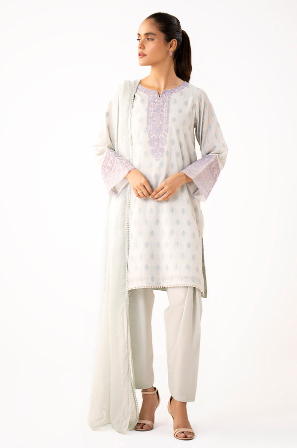 Stitched 3 Piece Embroidered Jacquard Staple Suit