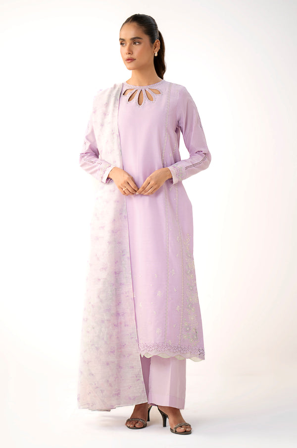 Stitched 3 Piece Embroidered Cotton Net Suit