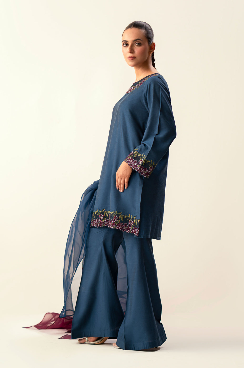 Stitched 3 Piece Embroidered Cotton Silk Suit