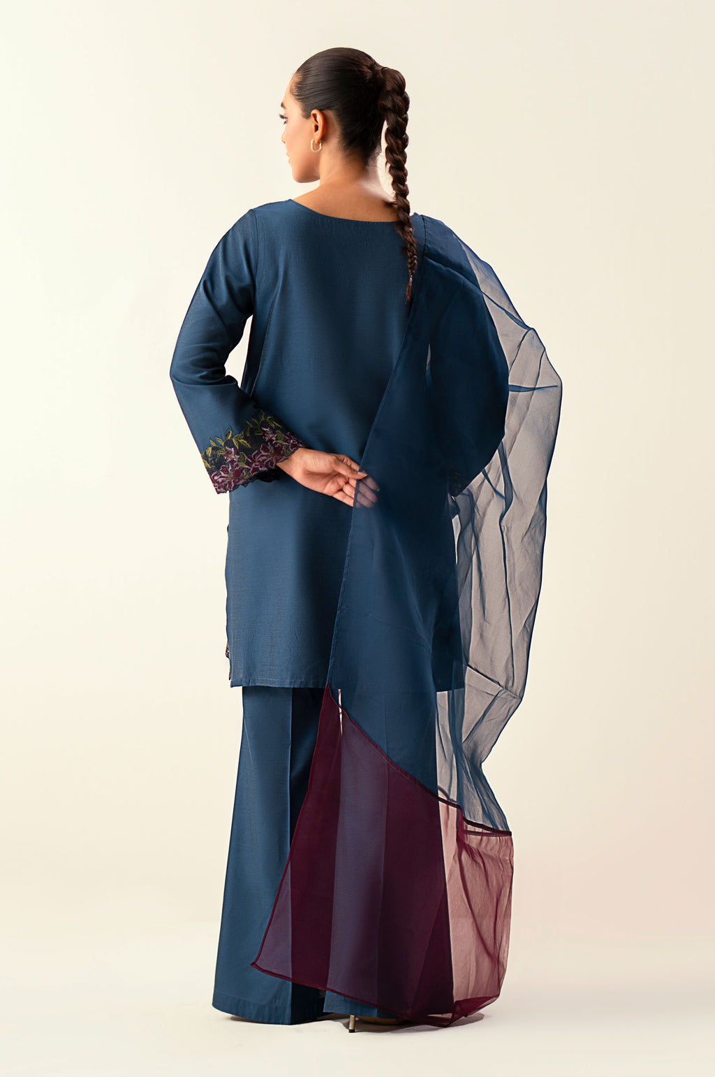 Stitched 3 Piece Embroidered Cotton Silk Suit