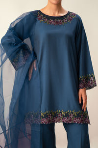 Stitched 3 Piece Embroidered Cotton Silk Suit