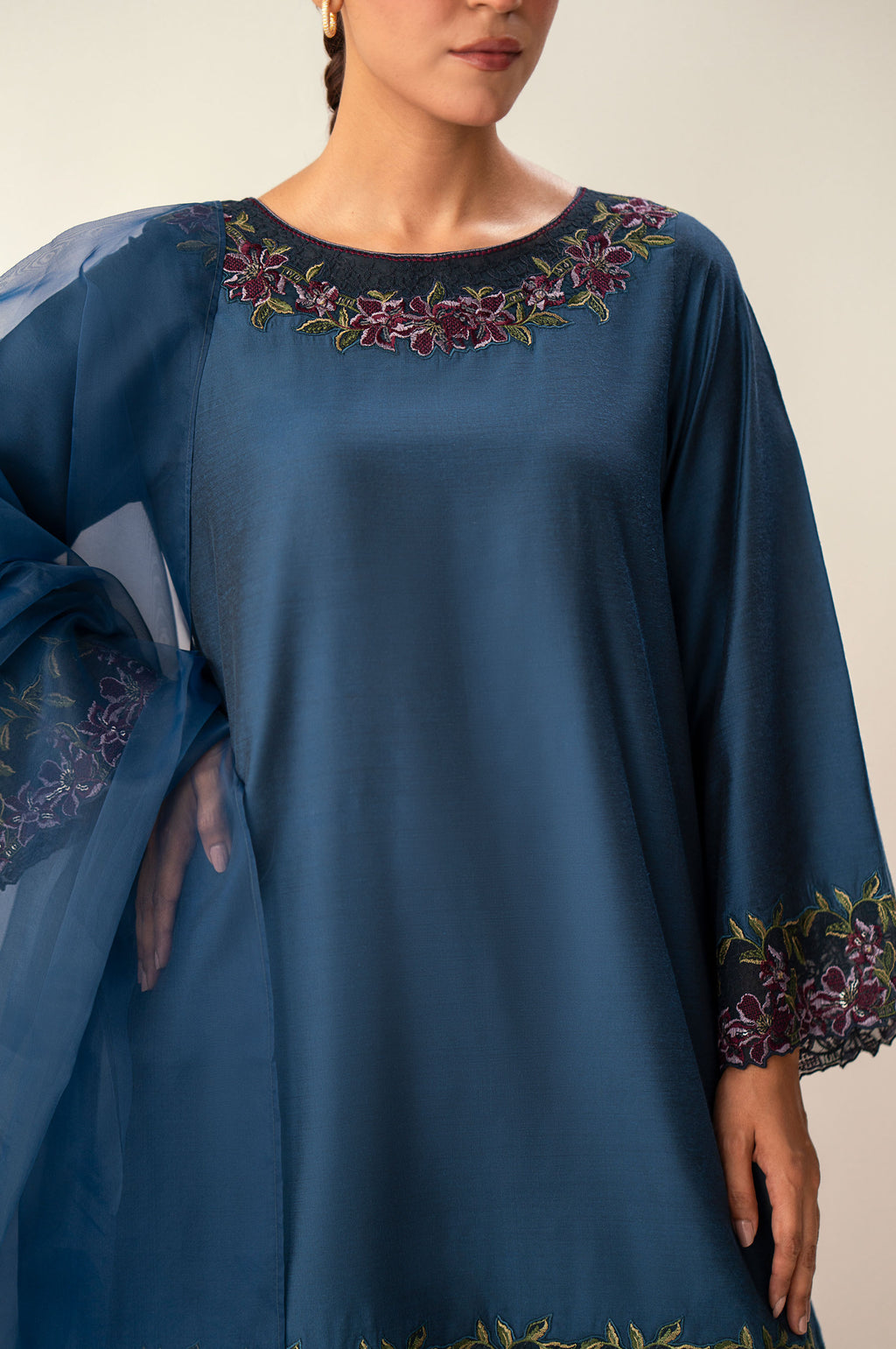 Stitched 3 Piece Embroidered Cotton Silk Suit