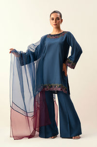 Stitched 3 Piece Embroidered Cotton Silk Suit