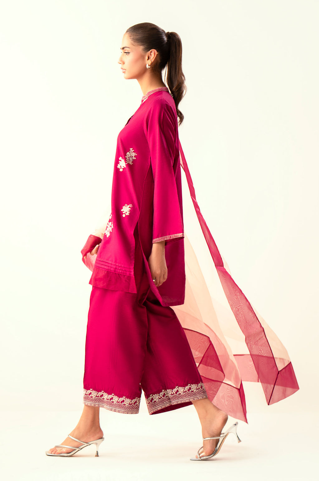 Stitched 3 Piece Embroidered Cotton Silk Suit