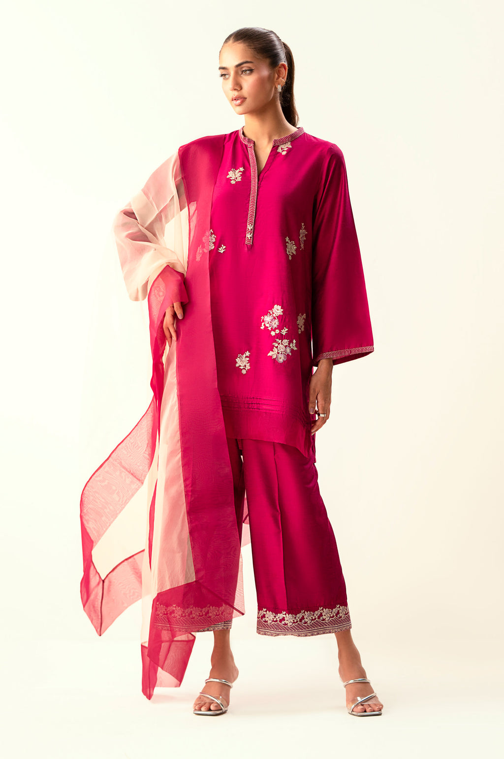 Stitched 3 Piece Embroidered Cotton Silk Suit