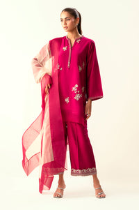 Stitched 3 Piece Embroidered Cotton Silk Suit