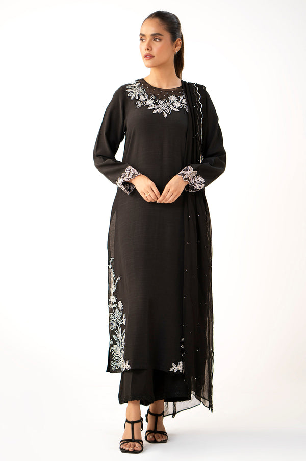 Stitched 2 Piece Embroidered Raw Silk Suit