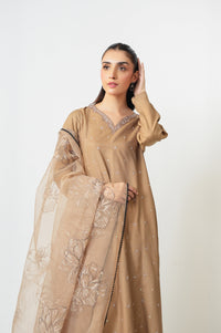 Stitched 3 Piece Embroidered Oak Silk Suit