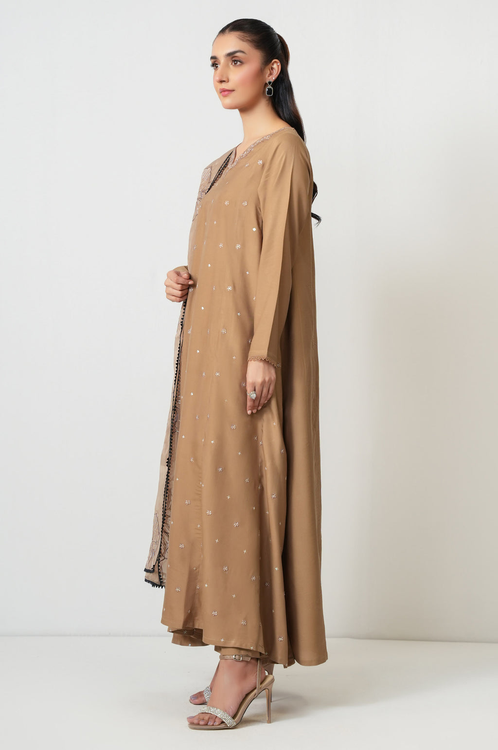 Stitched 3 Piece Embroidered Oak Silk Suit