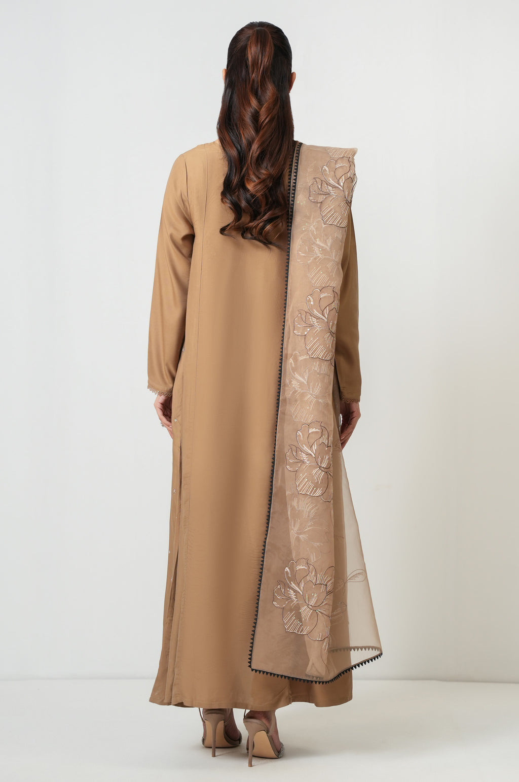 Stitched 3 Piece Embroidered Oak Silk Suit