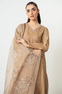 Stitched 3 Piece Embroidered Oak Silk Suit