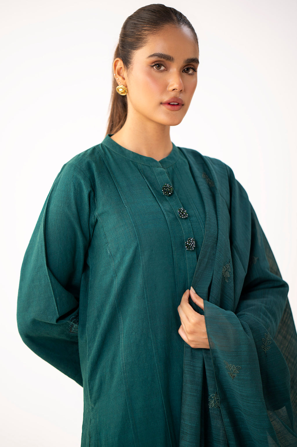 Stitched 3 Piece Embroidered Slub Suit