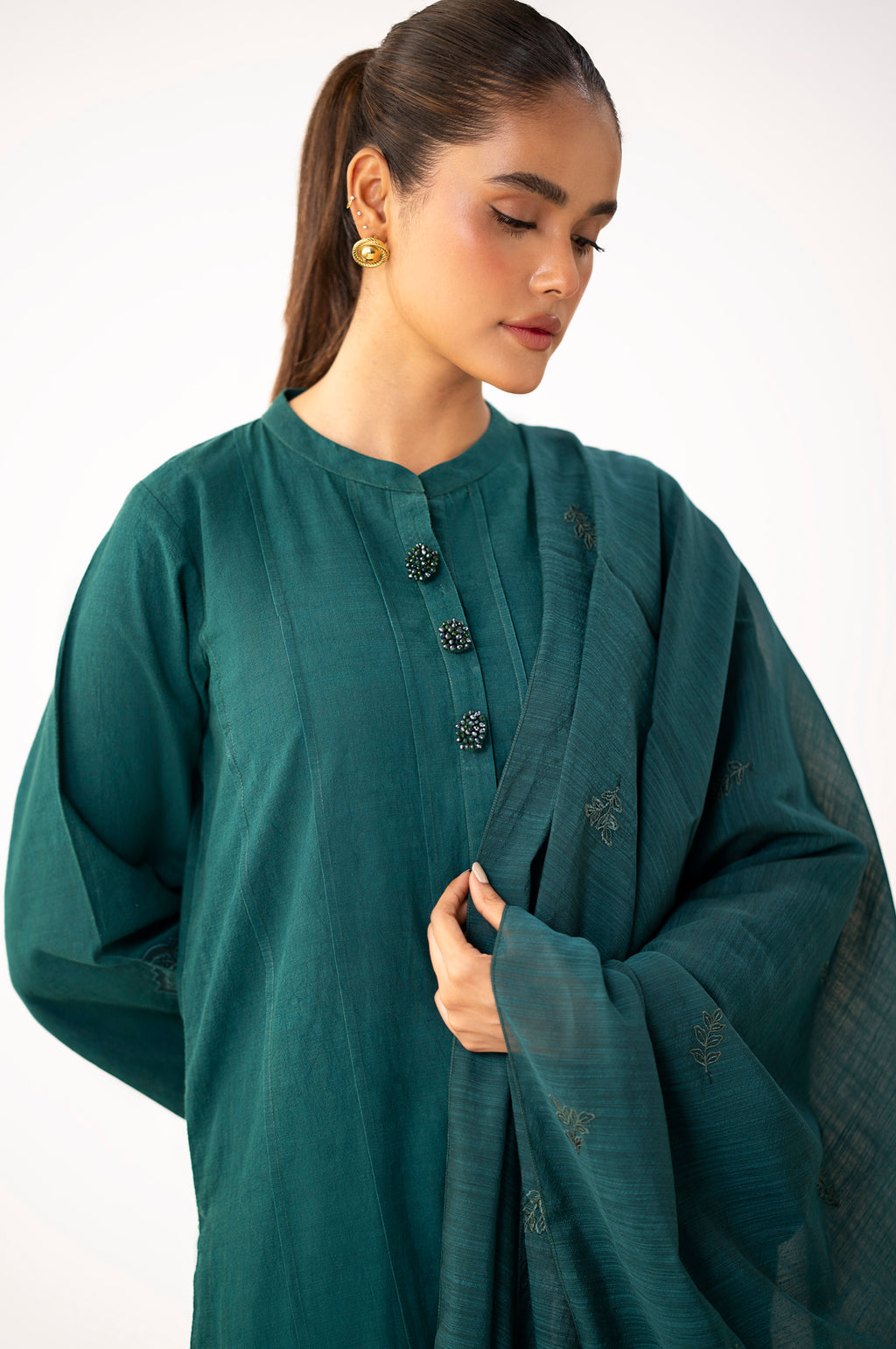 Stitched 3 Piece Embroidered Slub Suit