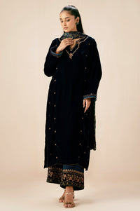 Stitched 3 Piece Embroidered Velvet Suit - Ocean Teal