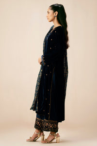 Stitched 3 Piece Embroidered Velvet Suit - Ocean Teal