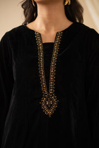STITCHED 3PC EMBROIDERED VELVET SUIT
