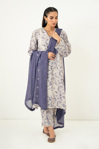 Stitched 3 Piece Embroidered Dull Raw Silk Suit