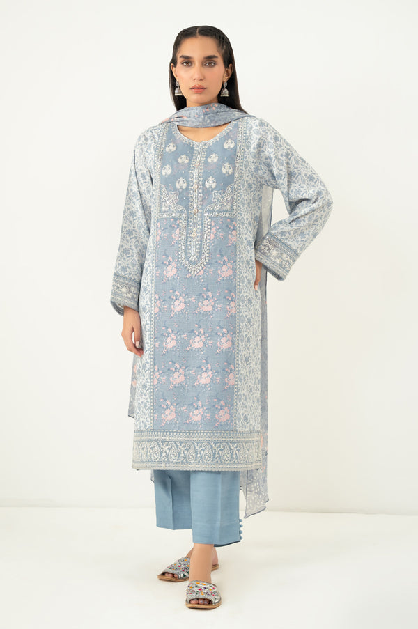 Stitched 3 Piece Embroidered Oak Silk Suit