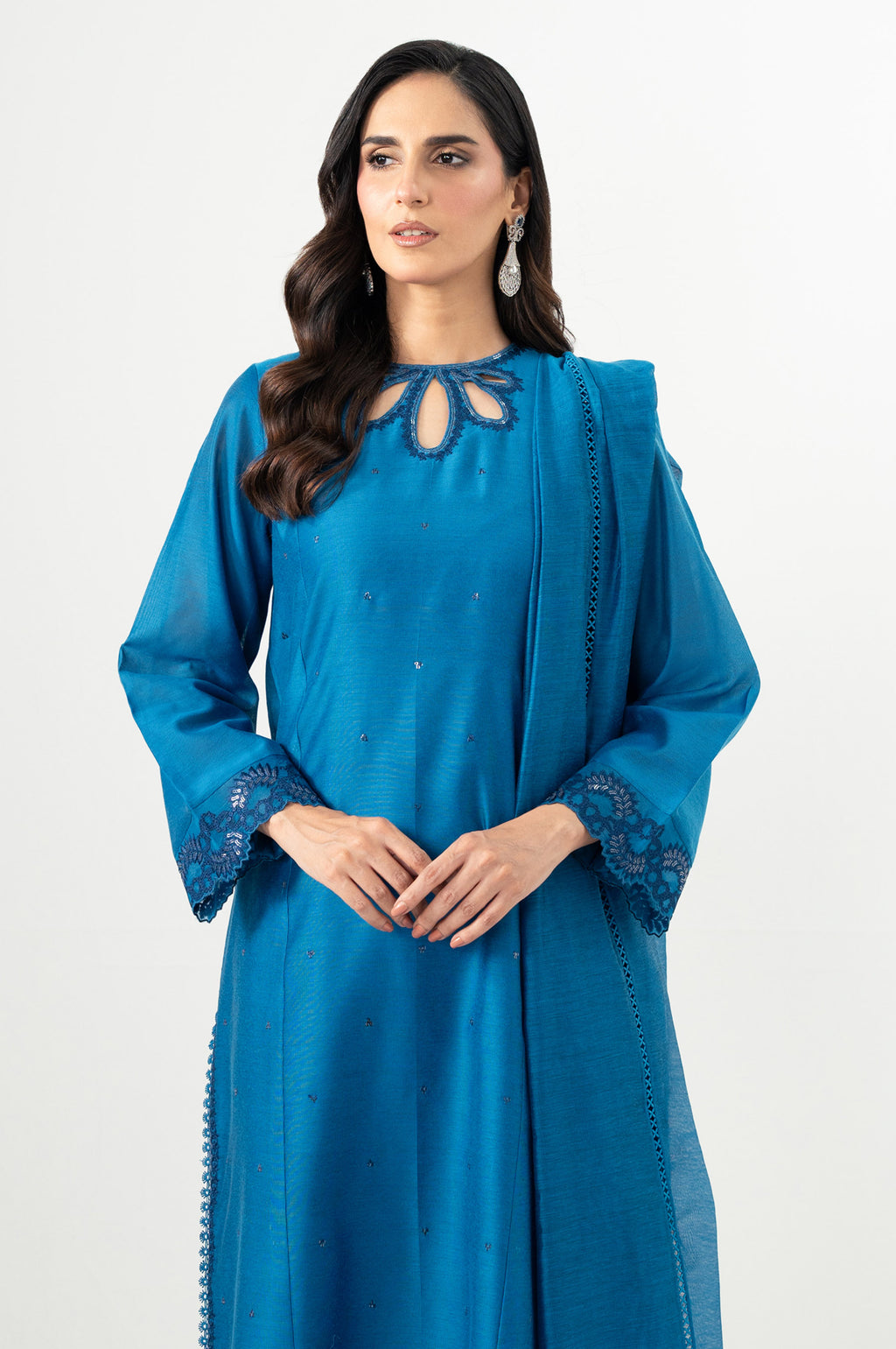 Stitched 3 Piece Embroidered Cotton Net Suit