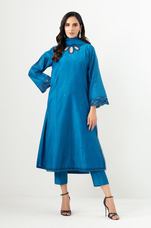 Stitched 3 Piece Embroidered Cotton Net Suit