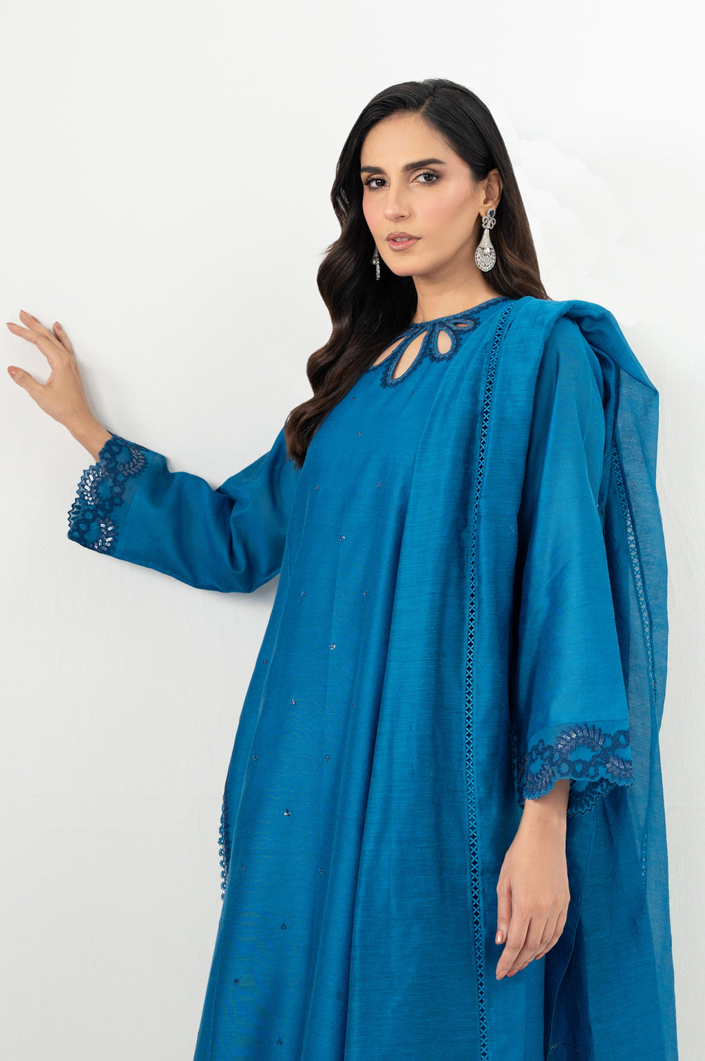 Stitched 3 Piece Embroidered Cotton Net Suit