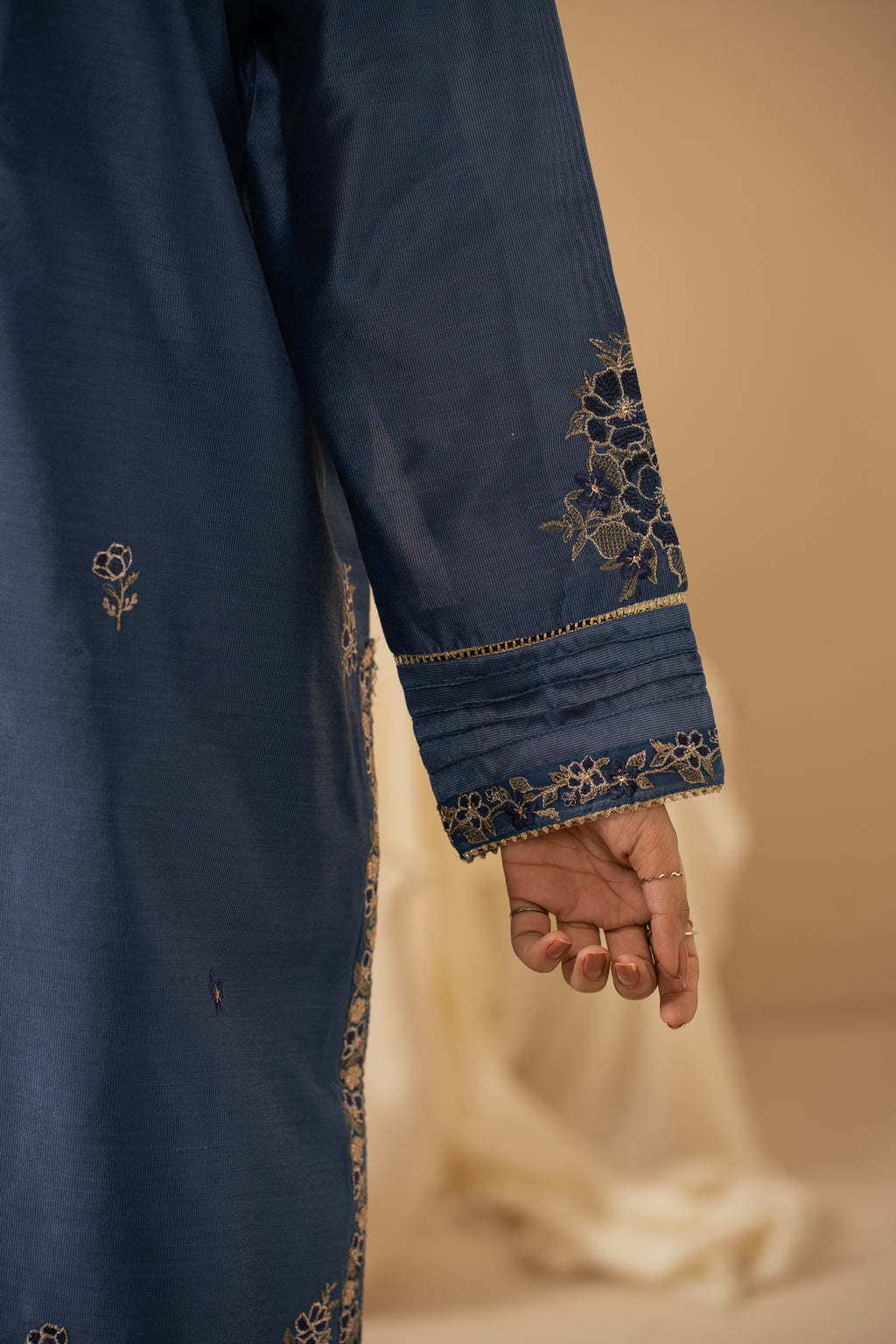 STITCHED EMBROIDERED COTTON NET SUIT