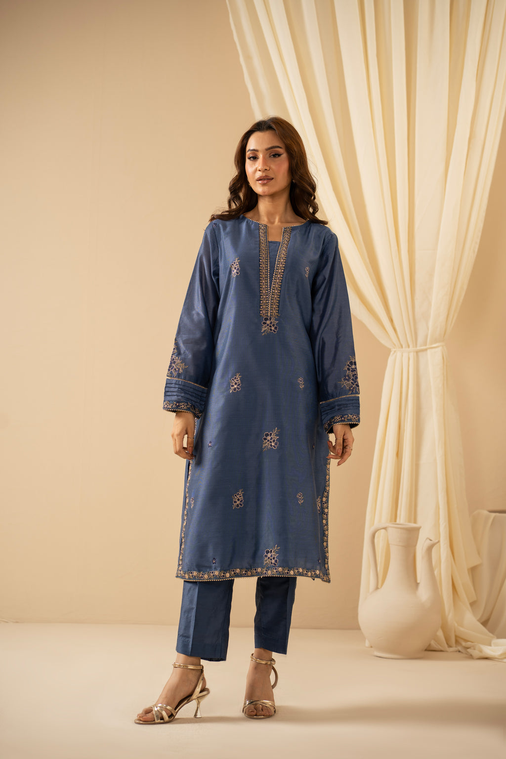 STITCHED EMBROIDERED COTTON NET SUIT