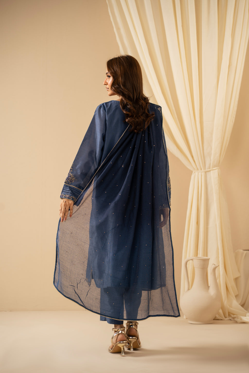 STITCHED EMBROIDERED COTTON NET SUIT