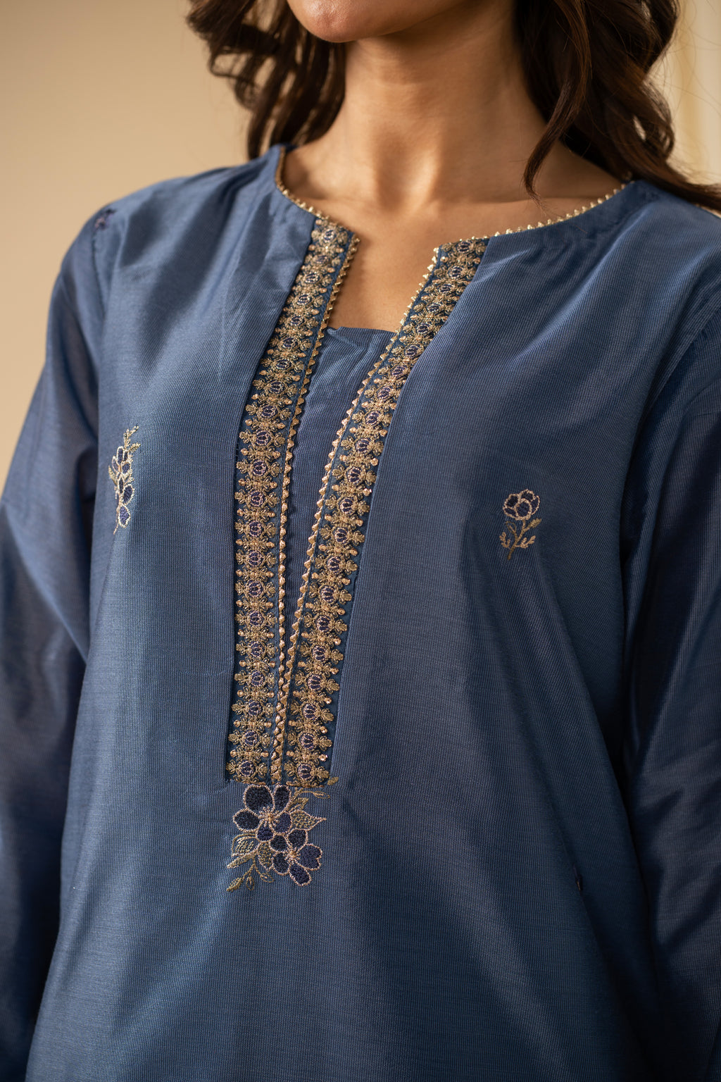 STITCHED EMBROIDERED COTTON NET SUIT
