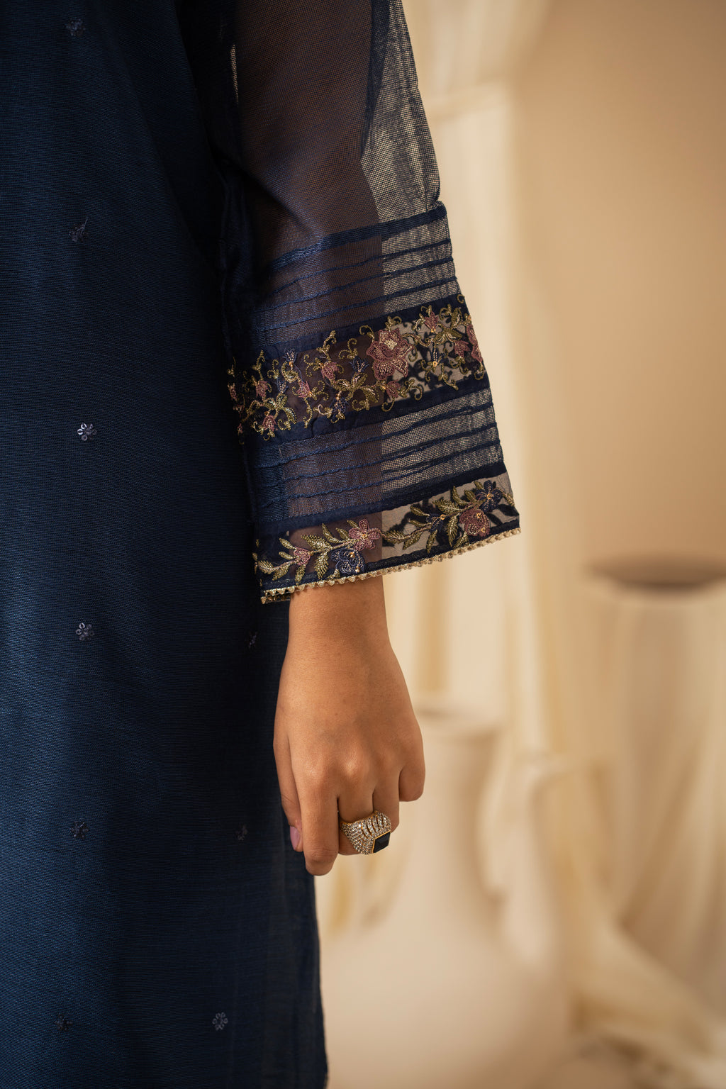 STITCHED EMBROIDERED KHADDI NET SUIT