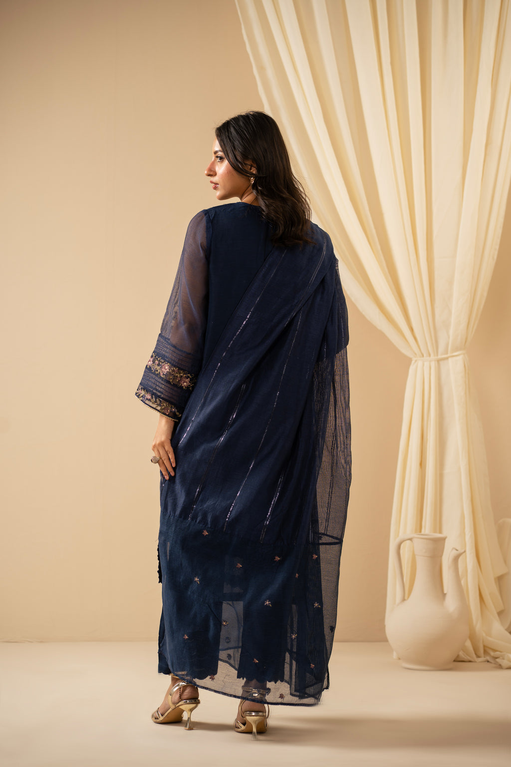 STITCHED EMBROIDERED KHADDI NET SUIT