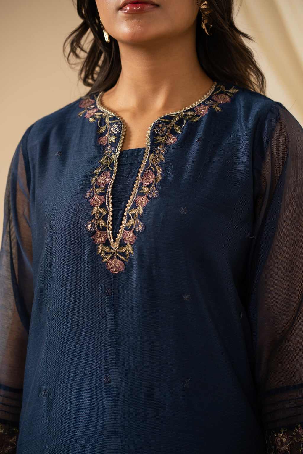 STITCHED EMBROIDERED KHADDI NET SUIT