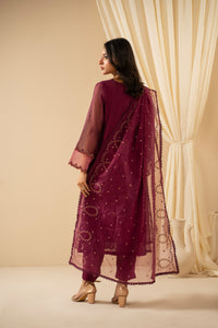 STITCHED EMBROIDERED KHADDI NET SUIT