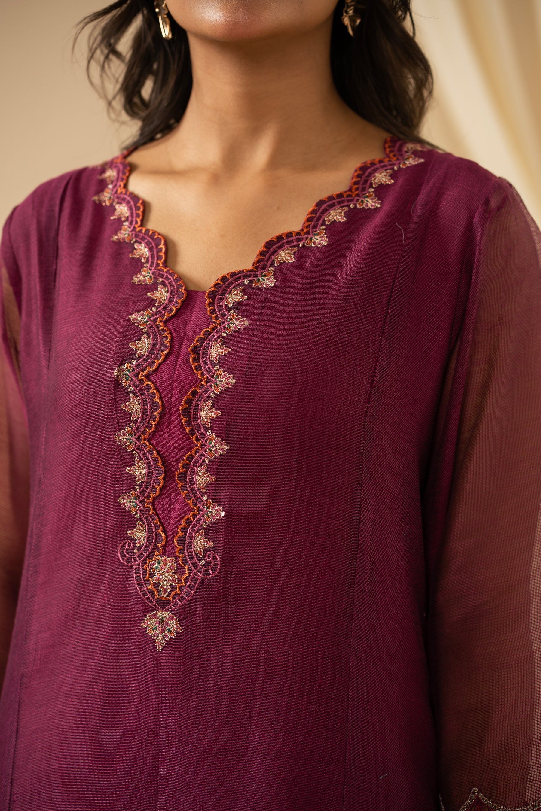 STITCHED EMBROIDERED KHADDI NET SUIT (FACTORY E-OUTLET)