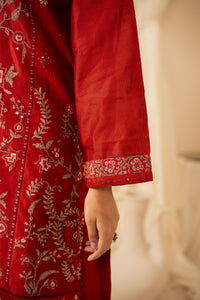 STITCHED EMBROIDERED COTTON NET 3 PIECE SUIT