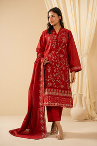 STITCHED EMBROIDERED COTTON NET 3 PIECE SUIT