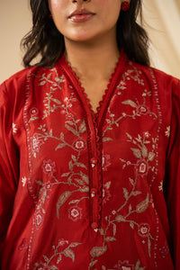 STITCHED EMBROIDERED COTTON NET 3 PIECE SUIT