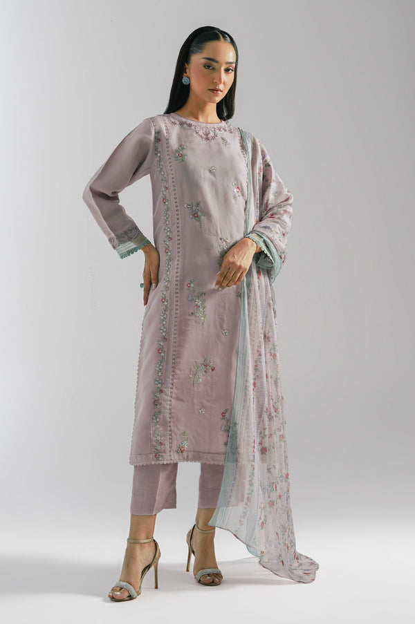 Stitched 3 Piece Embroidered Organza Suit