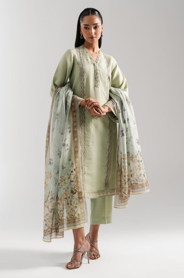 Stitched 3 Piece Embroidered Organza Suit