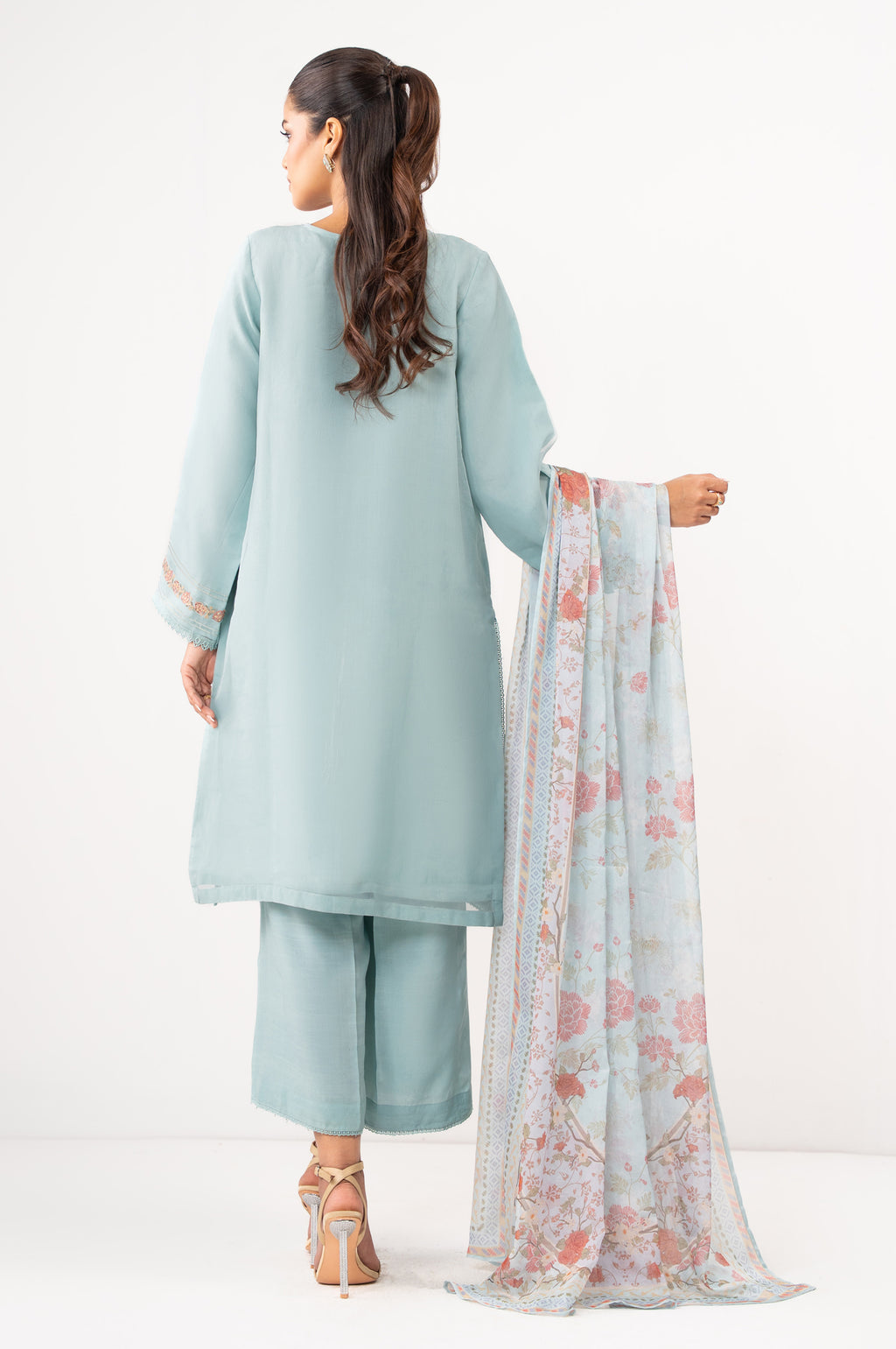 Stitched 3 Piece Embroidered Organza Suit