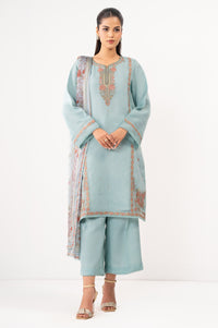 Stitched 3 Piece Embroidered Organza Suit