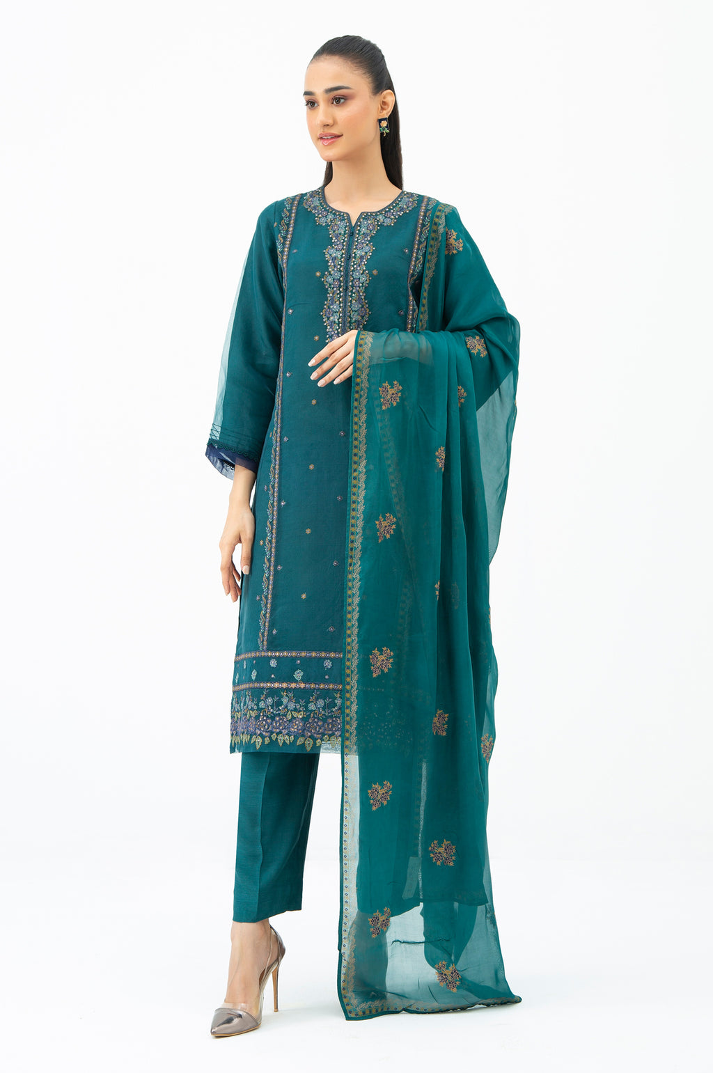 STITCHED EMBROIDERED ORGANZA SUIT