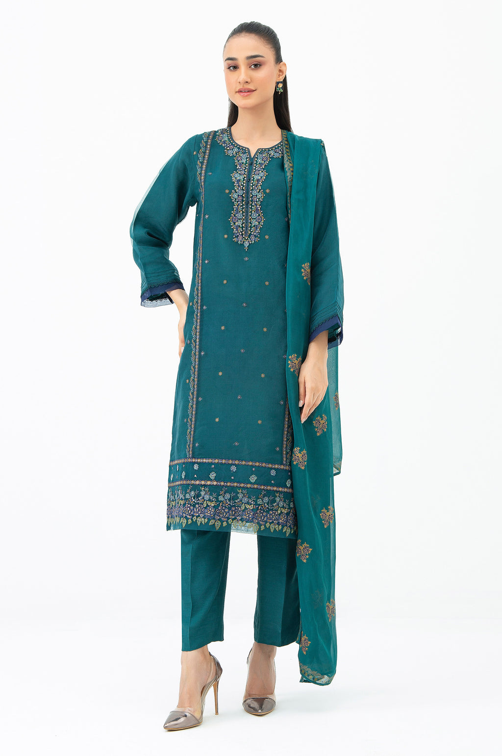STITCHED EMBROIDERED ORGANZA SUIT