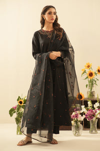 EMBROIDERED RAW SILK STITCHED 3 PIECE SUIT