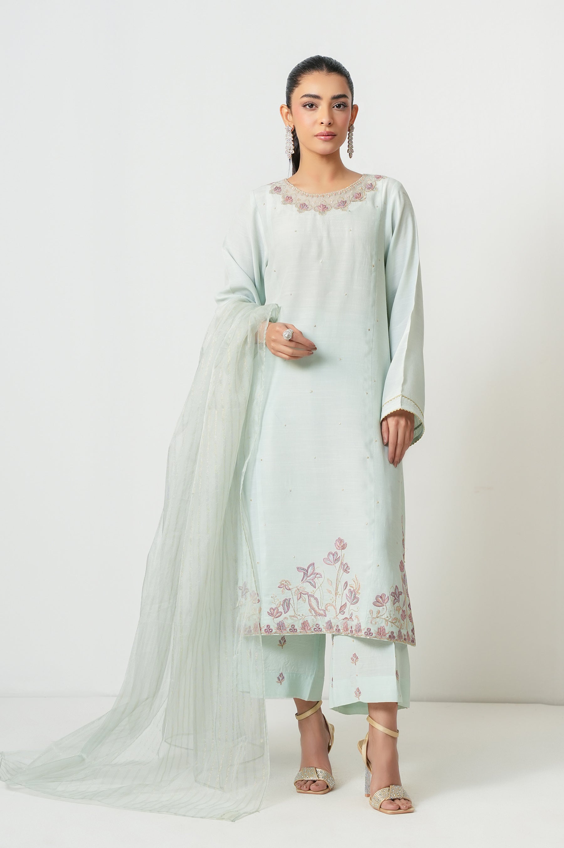STITCHED EMBROIDERED RAW SILK SUIT