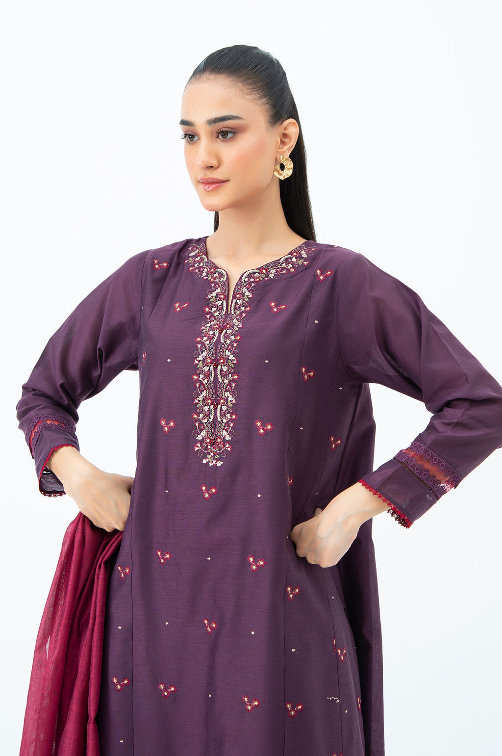 EMBROIDERED COTTON NET STITCHED 3 PIECE SUIT
