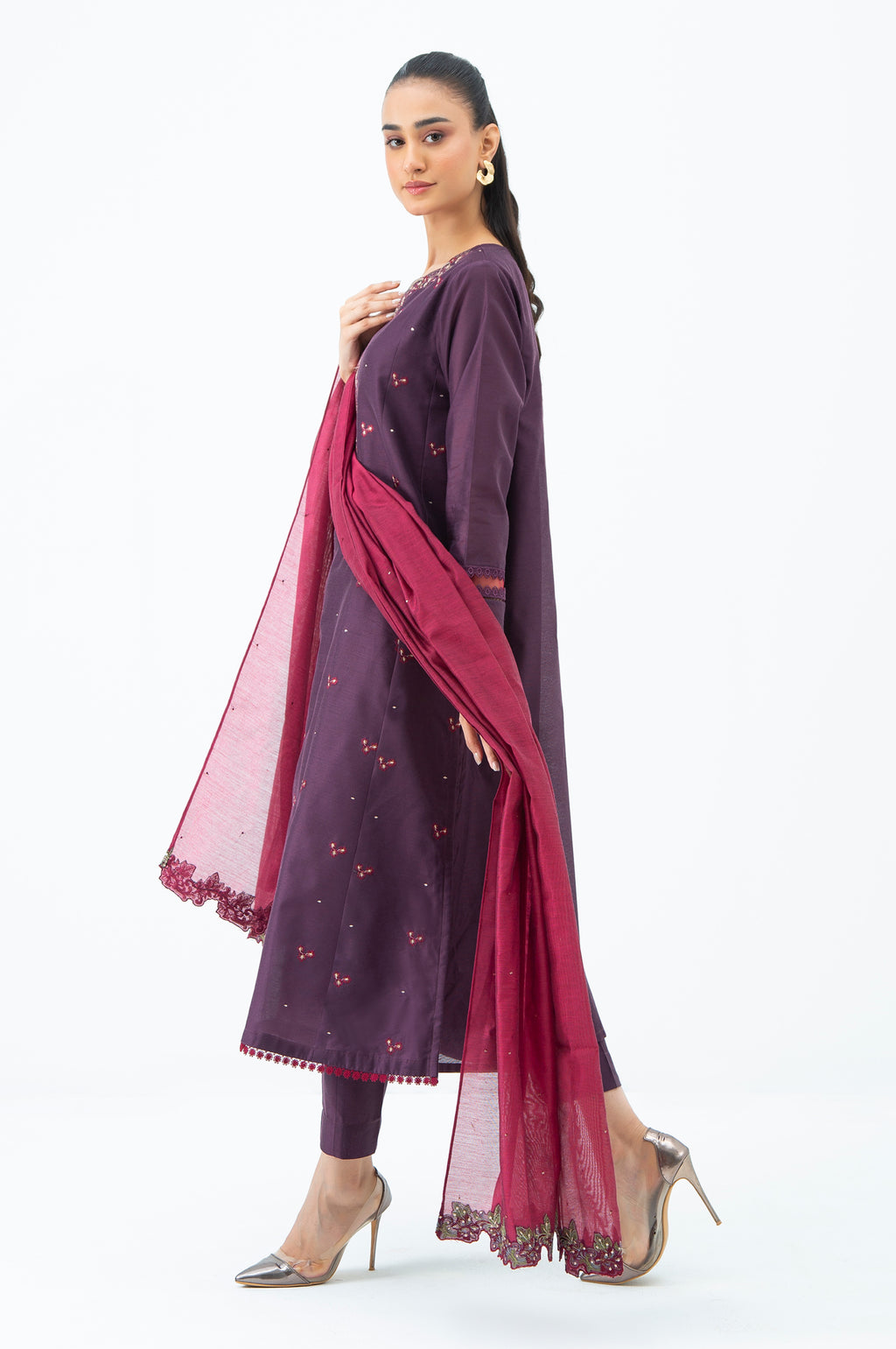 EMBROIDERED COTTON NET STITCHED 3 PIECE SUIT